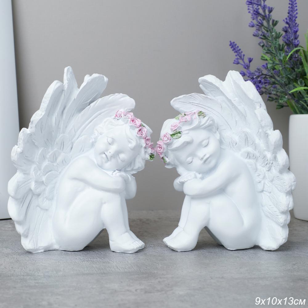 Фигурка Ангел 13 см / QT61-H /уп 60/розовые цветы