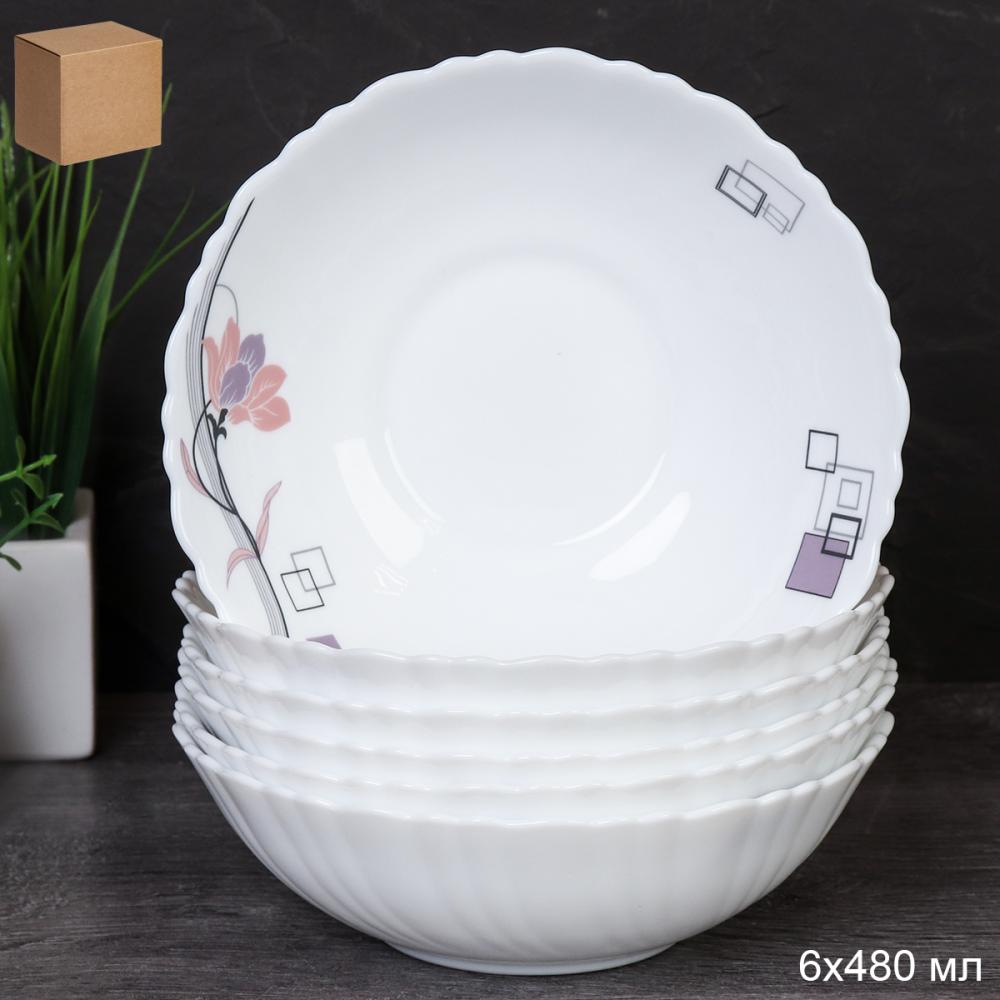 Набор суповых тарелок 6 штук 480 мл 155 мм / TW-60XN (6834) /уп 12/ Абстракция геометрия