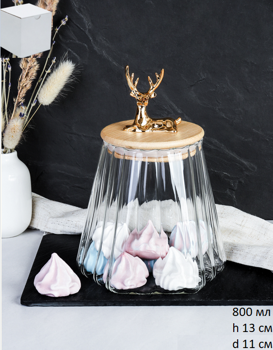 Банка для хранения бамбуковая крышка с фигуркой 800 мл 13х11 см / 7606 /уп 48/ новогодняя