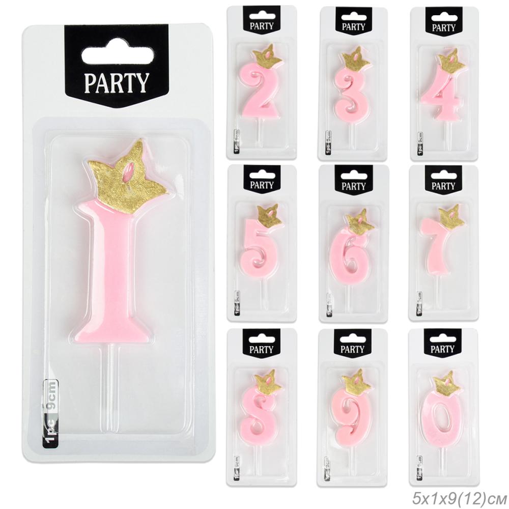 Свеча Цифра корона / KL-5 /уп 12/720/ розовая