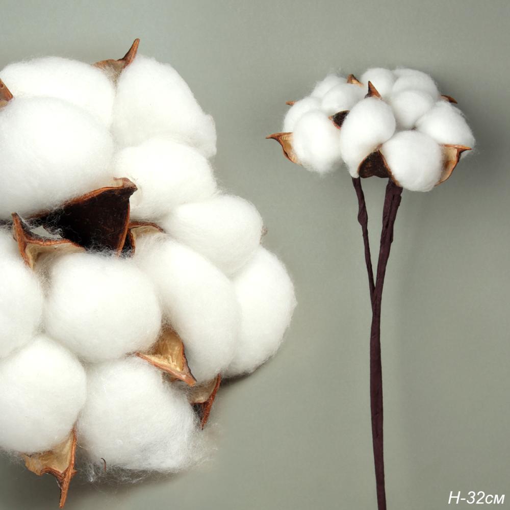 Ветка декоративная хлопок 30 см белый / FD-820 /уп 12/600/