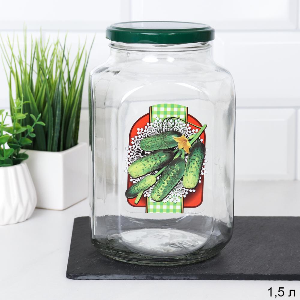 Банка с крышкой 1500 мл декор Огурцы / 01213-24317 /уп 18/ ПРОМО АКЦИЯ