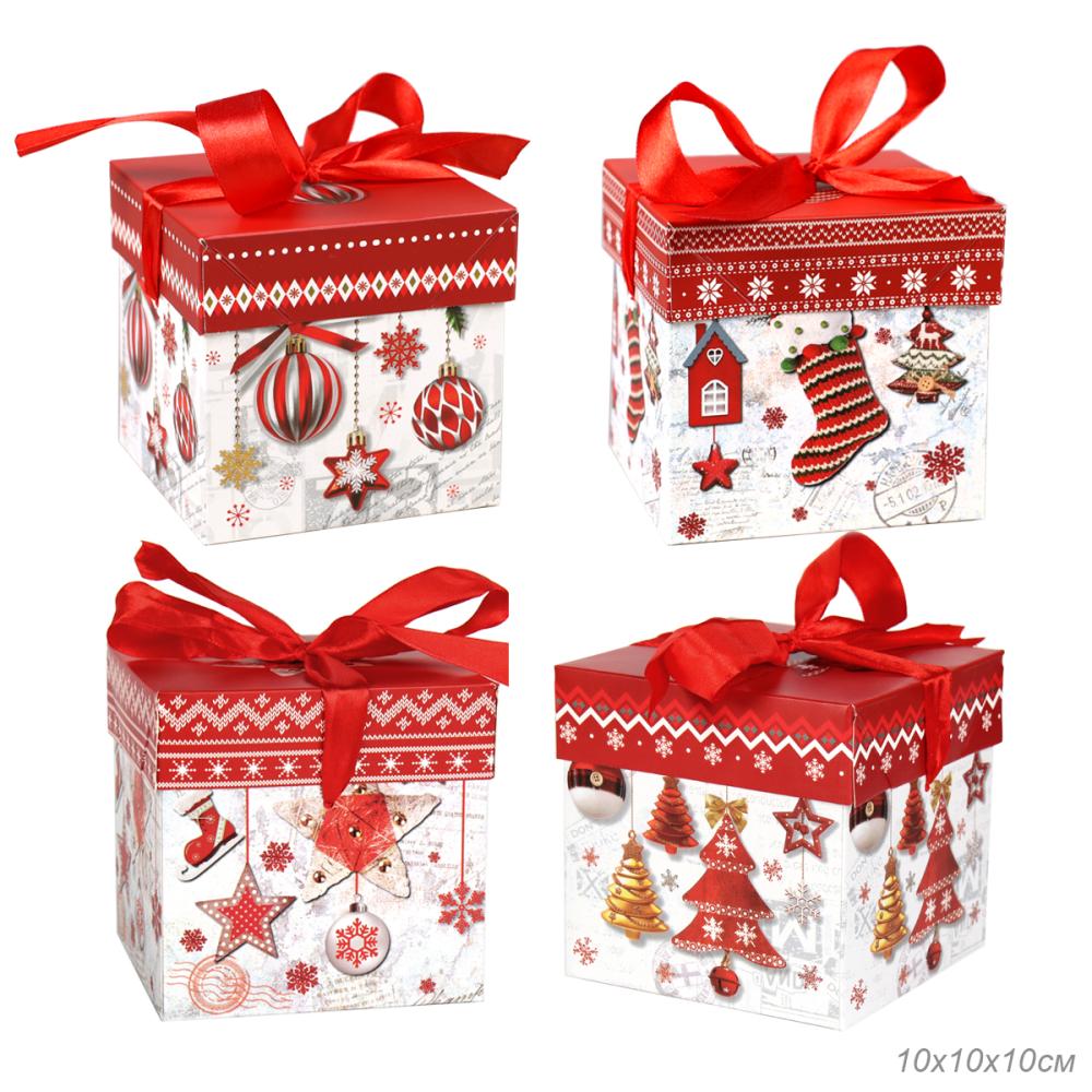 Коробка подарочная 10х10х10 см складная / 119X /уп 12/1200/Новый год