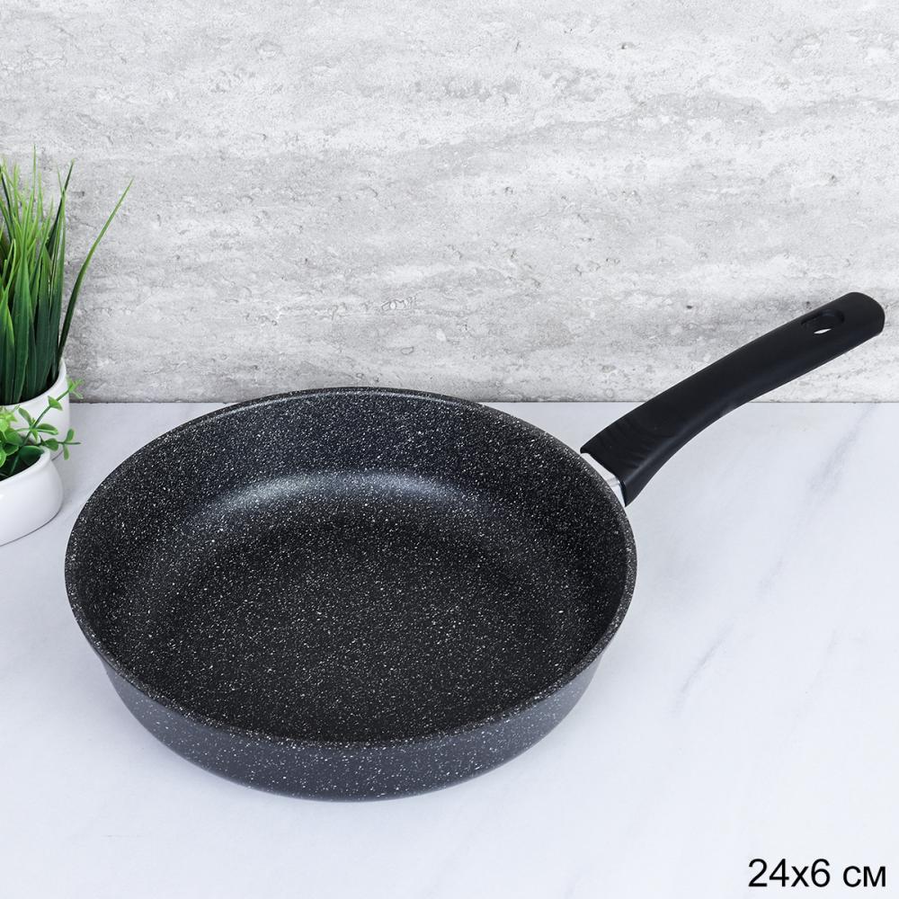 Сковорода литая алюминиевая 24 см / 1024 /уп 6/ несъемная ручка/ Премьер