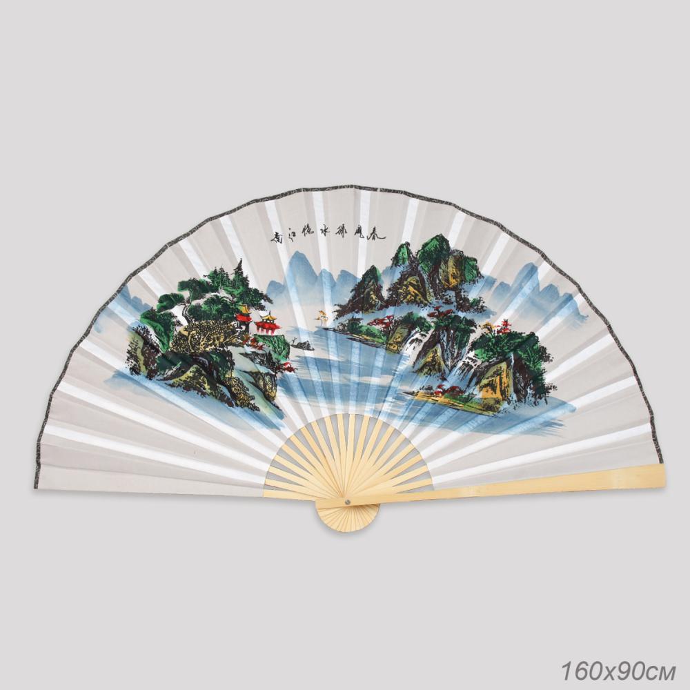 Веер 63 см бамбуковая основа Серый с Пейзажем / 622-12 /уп 75/742905