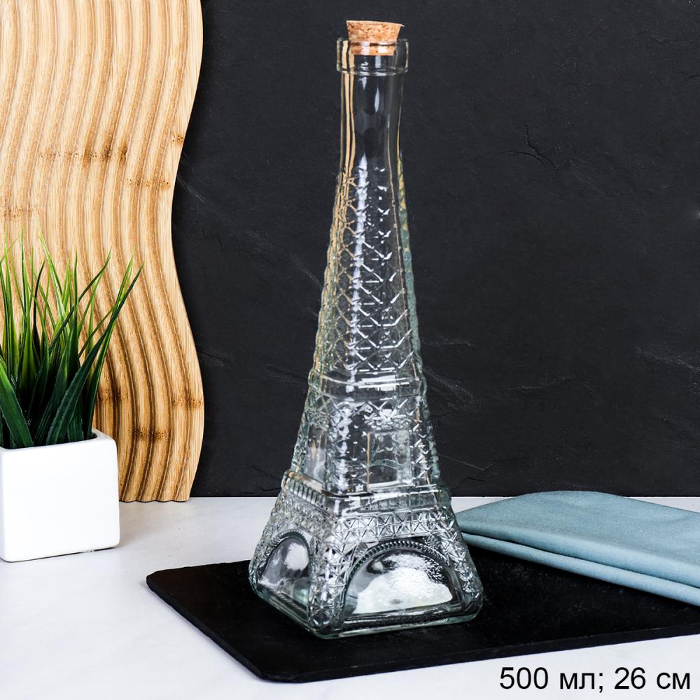 Бутылка-штоф 500 мл Эйфелева башня с бамбуковой пробкой 26 см / B-26 /уп 30/