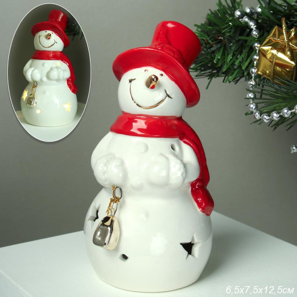 Фигурка Снеговик новогодний 13 см / FP23604 /уп 64/LED