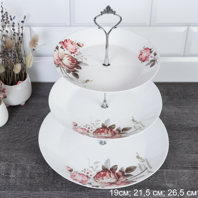 Ваза Фуршетница 3-х ярусная Евро / FLMLQP75/85/105 (20032/уп 12/ Чайная роза 737115