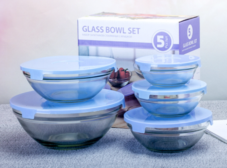 Салатник 5 штук с крышками / W80805 /уп 16/*