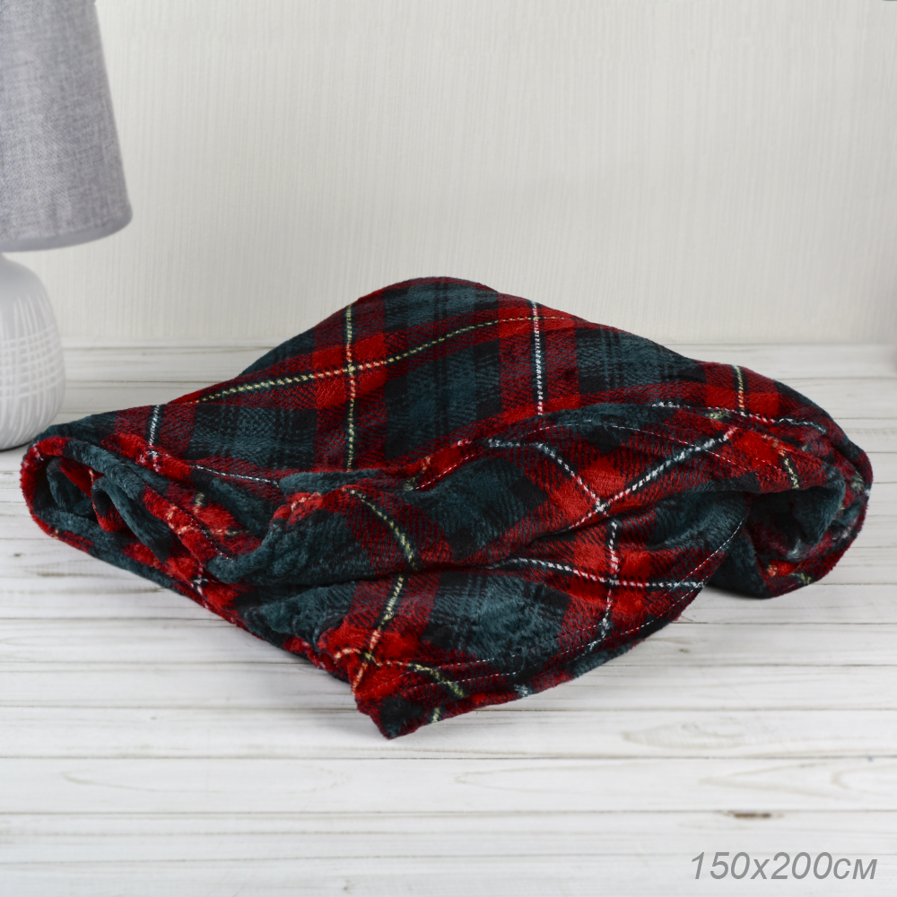 Плед флисовый 150х200 см Зеленый в клетку / GP611-6 /уп 20/100/ 714084 новогодний