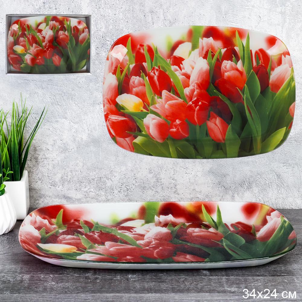 Блюдо прямоугольное глубокое 34х24 см/ S445014C-HH326 /уп 12/ Тюльпаны