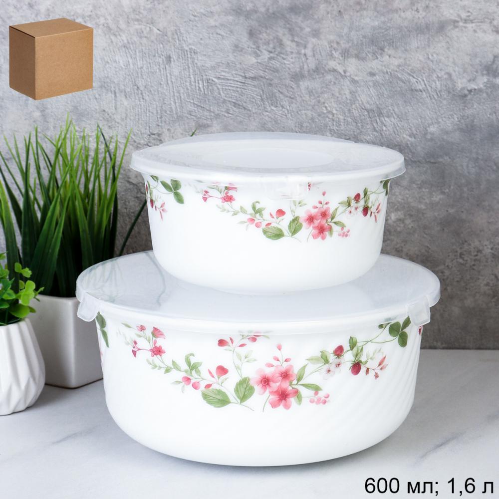 Салатник с крышкой 2 предмета 600 мл, 1600 мл / GRAY-HDW3B (7348) / Поляна