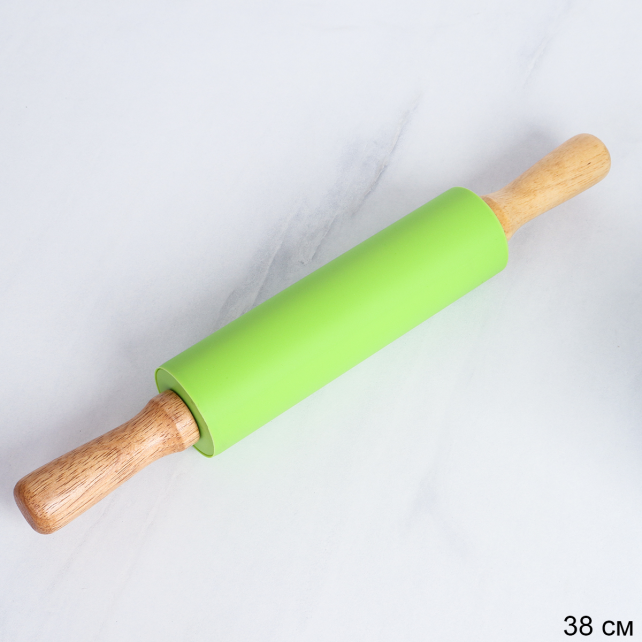 Скалка 38х19х5см силикон дерево / RM-950 /уп 72/ зеленый