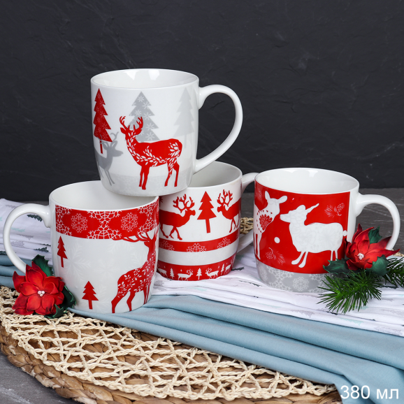 Кружка новогодняя 380 мл / H012 /уп 12/72/ 2 сорт
