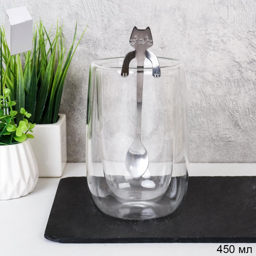 Стакан 450 мл с двойными стенками с ложкой / LCWB5753 /уп 80/