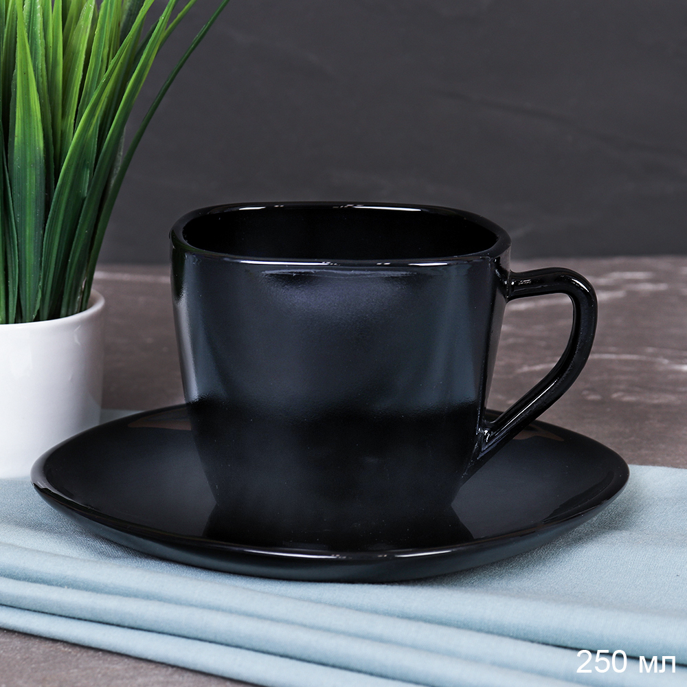 Чайная пара 2 предмета ПАРА 250 мл ЧЕРНАЯ квадратная BFB220C-12 (BLACK) (уп 8)