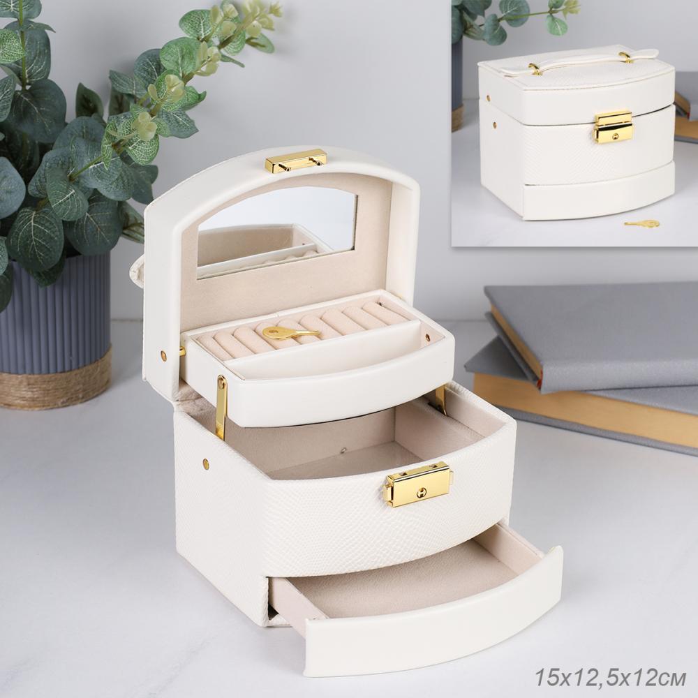 Шкатулка для украшений 15х12х12 см Белая комбинированная / E051 /уп 48/