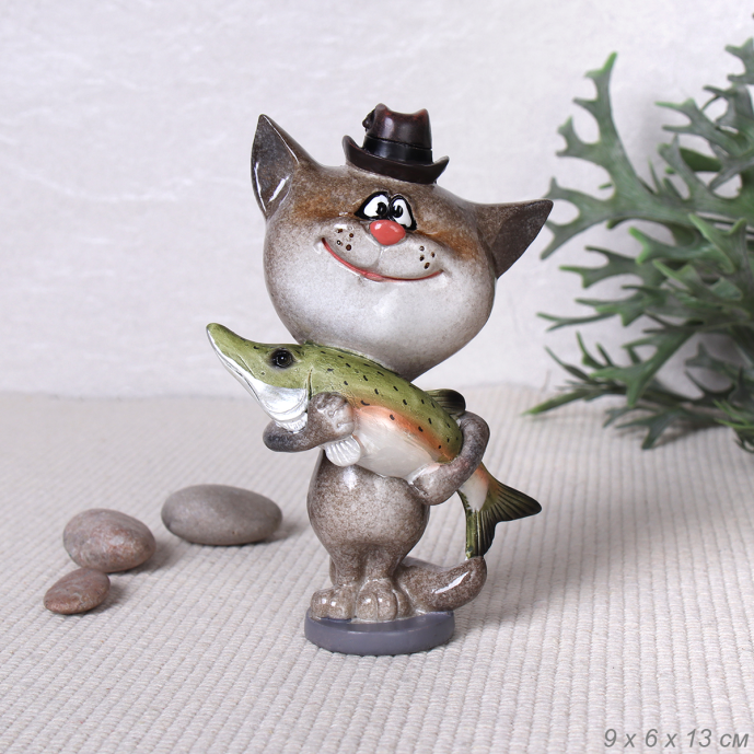 Фигурка Кот рыбак 13 см / YX11051 /уп 2/36/
