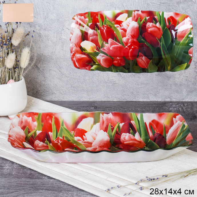 Блюдо для слоеных салатов 28 см / S440611W HH326 GREY Тюльпаны /уп 36/ цветная коробка / 731761