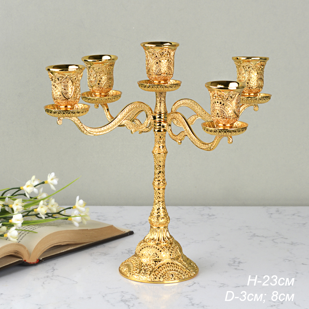 Подсвечник на 5 свечей 23 см золото резное / 305G /уп 48/