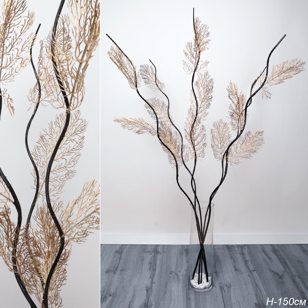 Сухоцвет набор 5 штук 150 см с блестками ветка / 39-34/2 /уп 120/золото