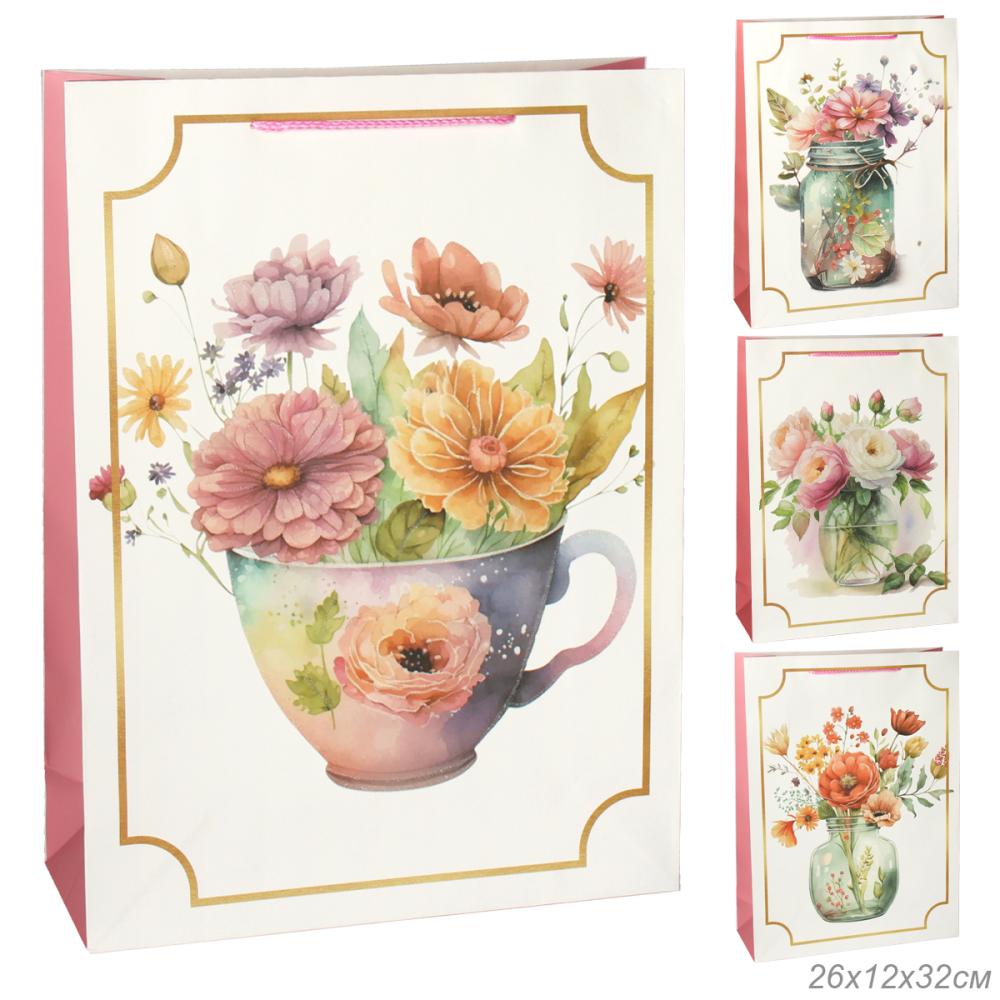 Пакет подарочный 26x32x12см Цветы / 5451L /уп 12/384/210 г