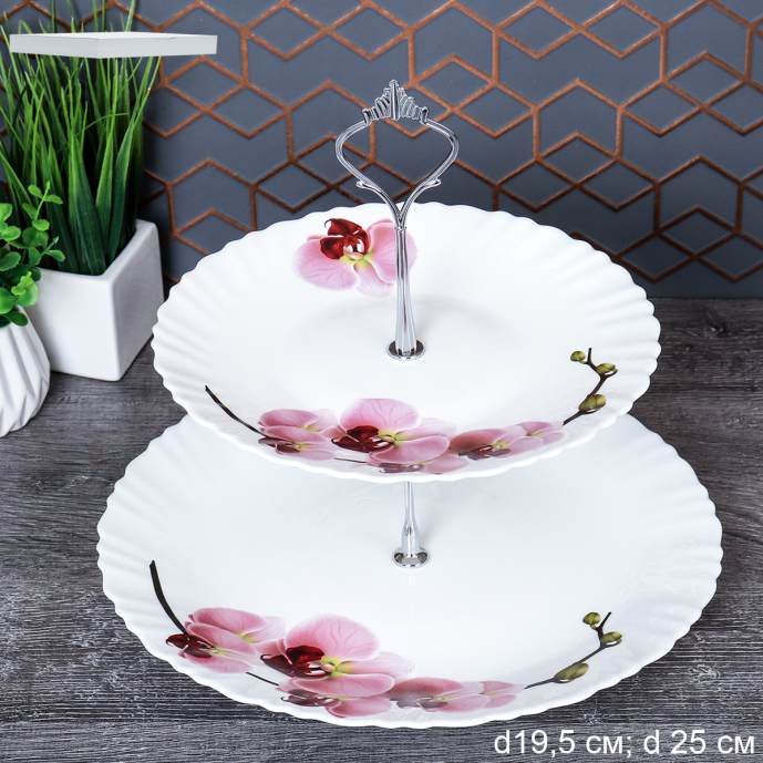 Ваза для сервировки 2-х ярусная / WG-2/LXP80/100 (18141) /уп 12/ Орхидея