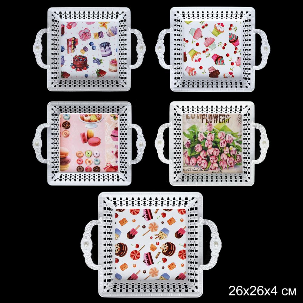 Поднос квадратный с ручками 26 см / JCA508H /уп 60/