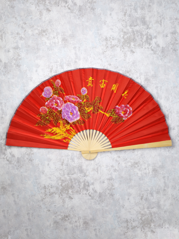 Веер 63 см бамбуковая основа Оранжевый с Цветами / 622-12 /уп 75/742905