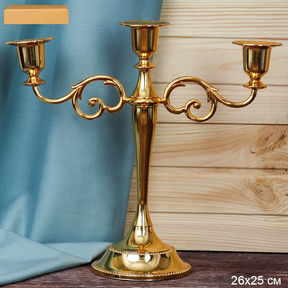 Подсвечник на 3 свечи 26х25 см золото / 245-54-GOLD /уп 30 /