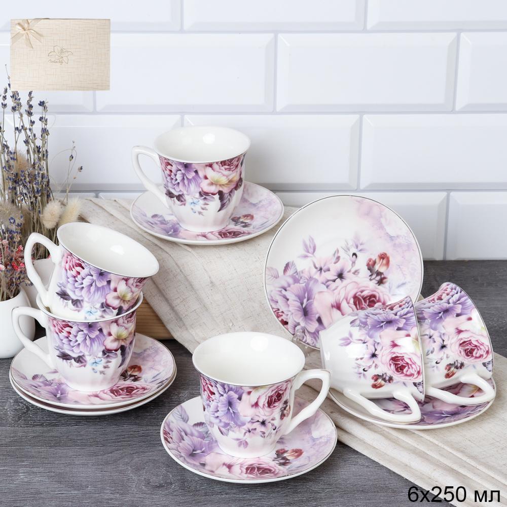 Чайный набор 12 предметов 250 мл АКЦИЯ / TC03-2416-12G /уп 8/ костяной фарфор