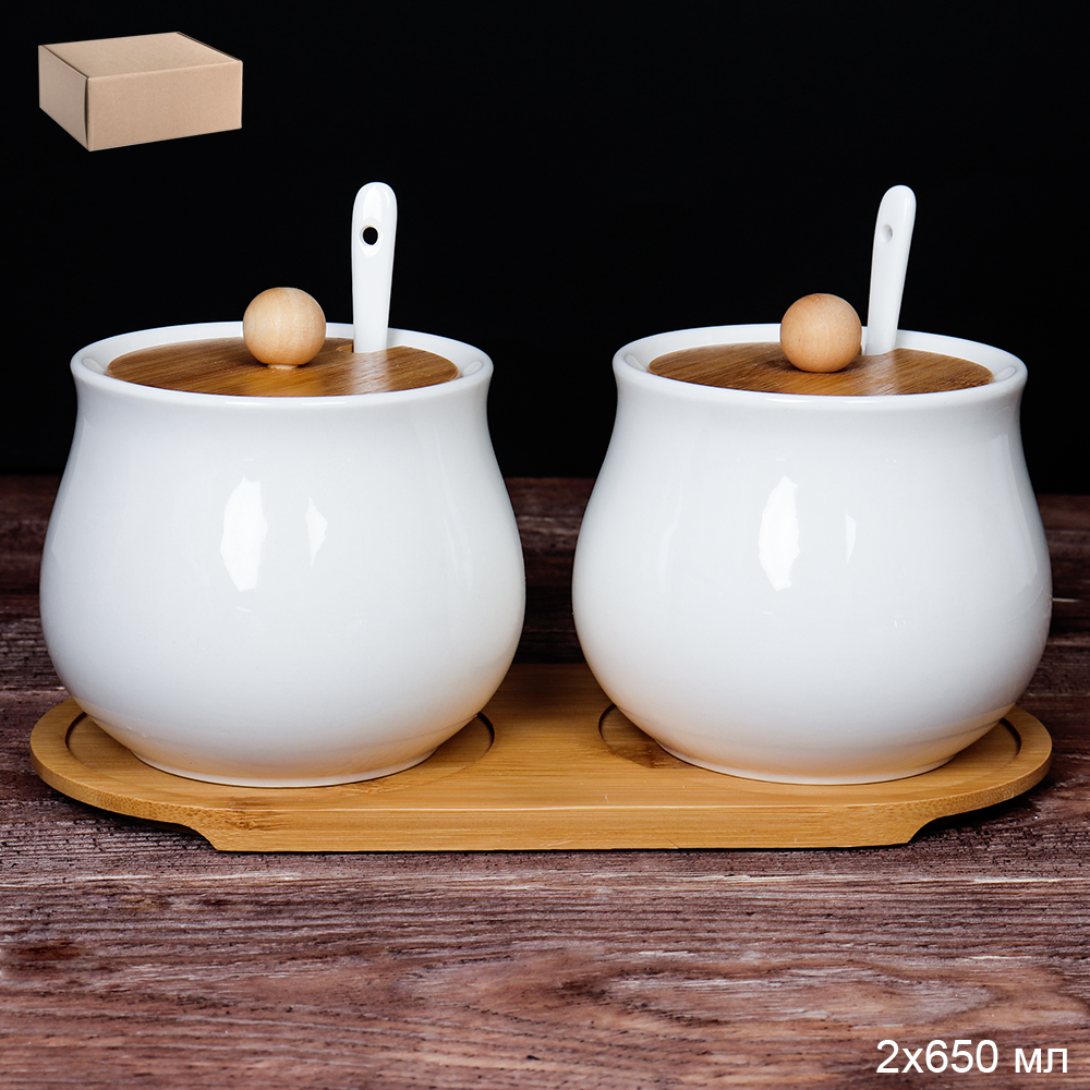 Набор для специй 2 предмета с ложкой 650 мл / CF116 /уп 24/ на подставке