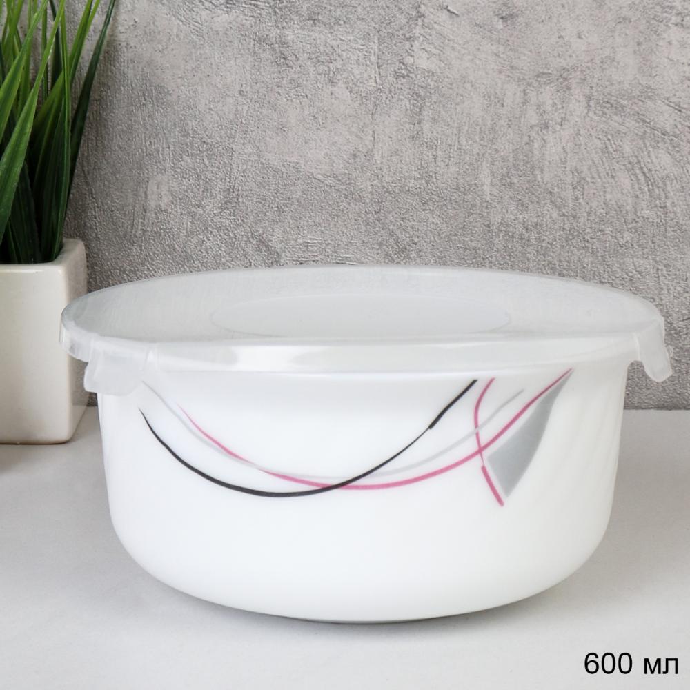 Салатник с крышкой 600 мл / GRAY-HDW3B (7267) /уп 12/ Полосы бордо