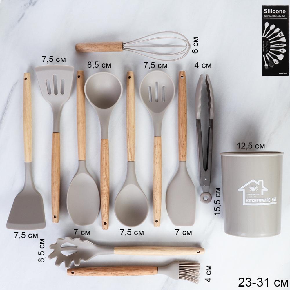 Кухонный набор силиконовый 12 предметов в подставке / ZPA-102 /уп 16/ 1,029/ 0,892/ Хаки