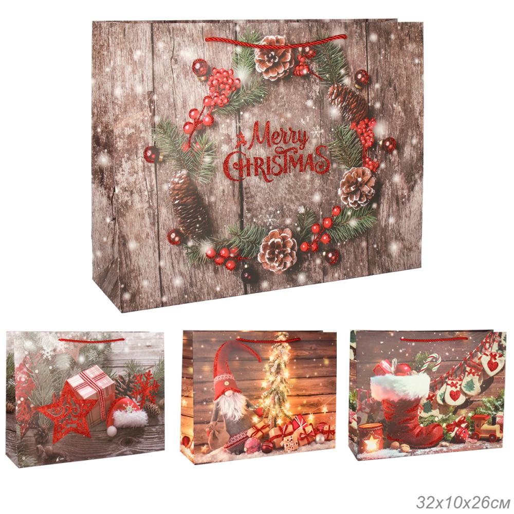 Пакет подарочный 26х32х10 / 362-61-M /уп 12/480/ микс Новый год