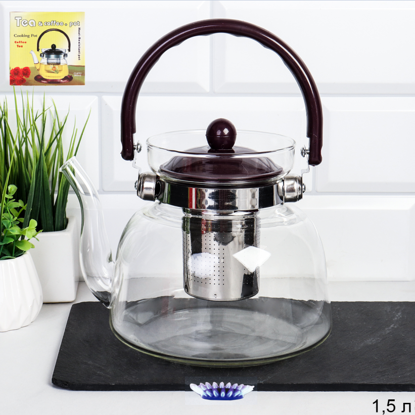 Чайник 1500 мл жаропрочное стекло / AP03(1300)-1 /уп 24/*