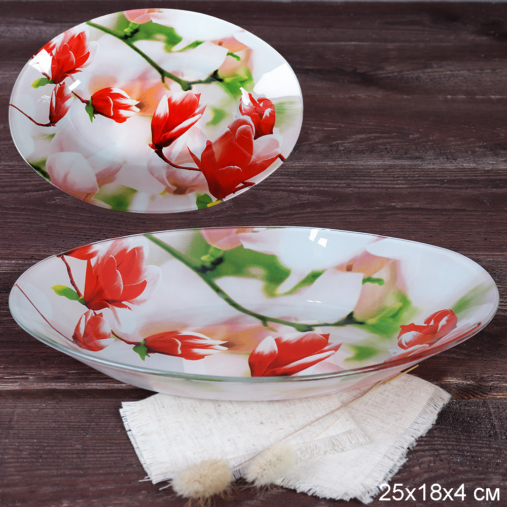 Блюдо овальное глубокое 25 см / S441210 Q005 GREY Магнолия /уп 6/36/ цветная коробка