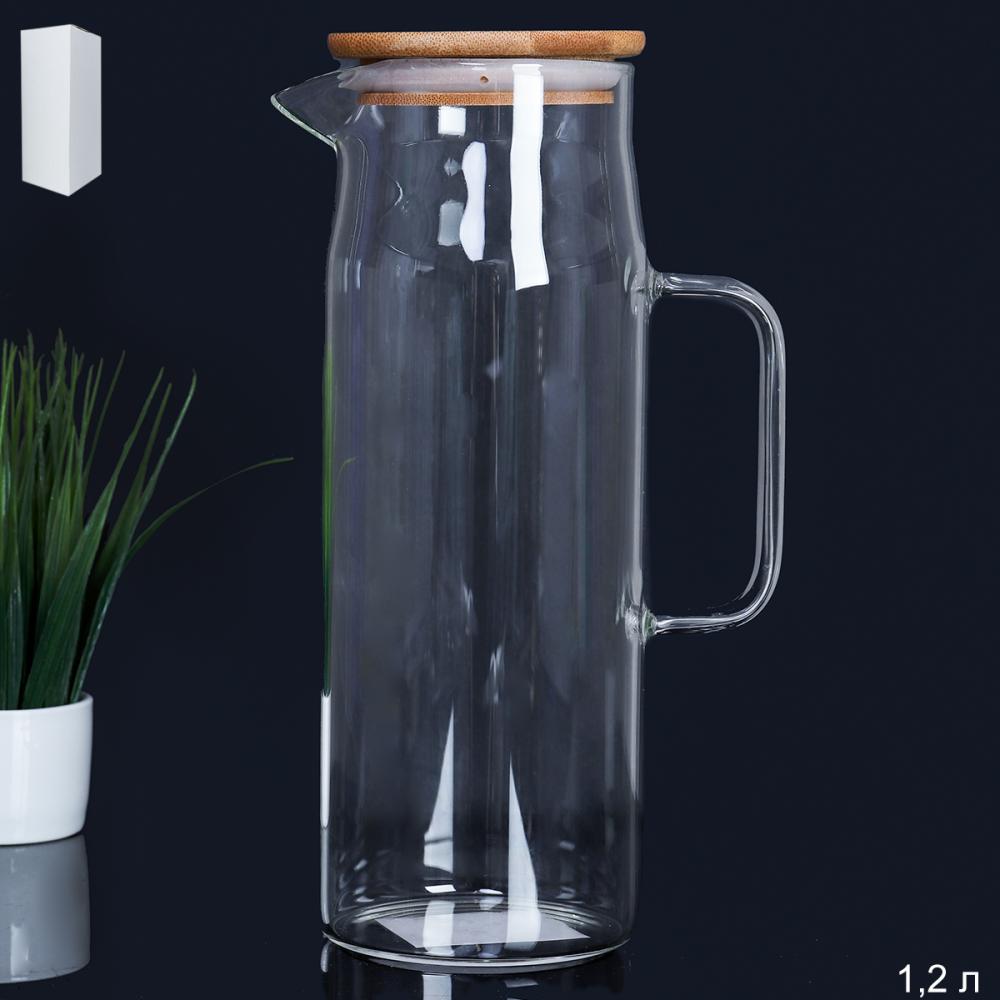 Кувшин 1200 мл стеклянный / LCTP269 /уп 40/ Бамбуковая крышка