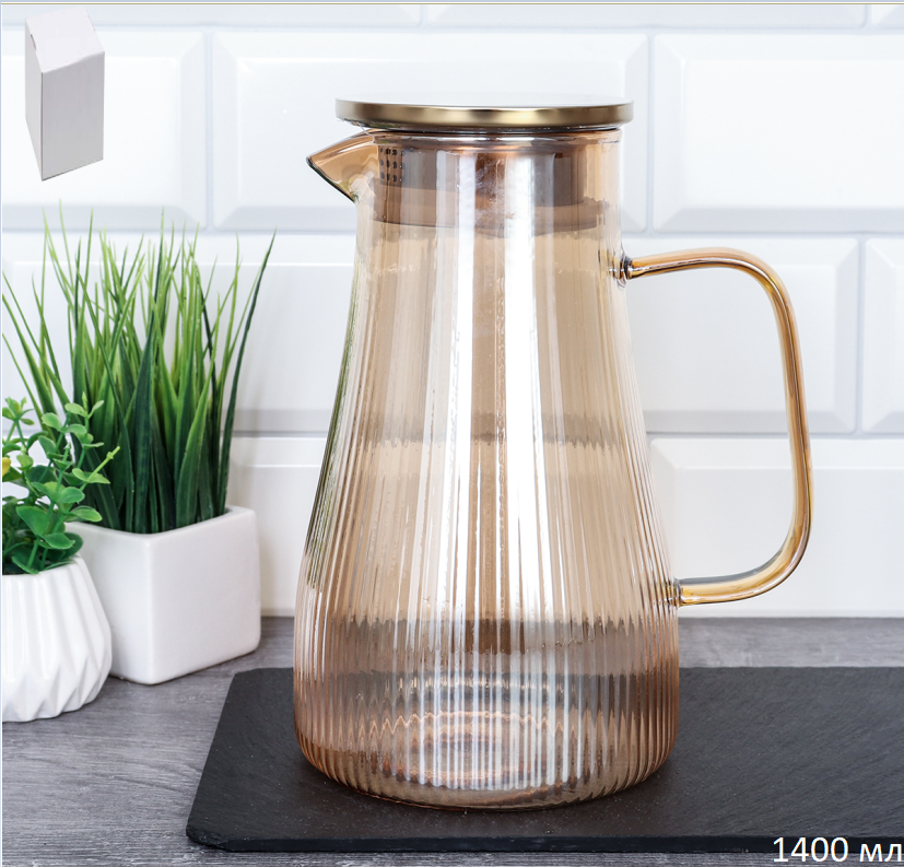 Кувшин 1400 мл стеклянный / LCWJ-7449 /уп 36/ Металлическая крышка