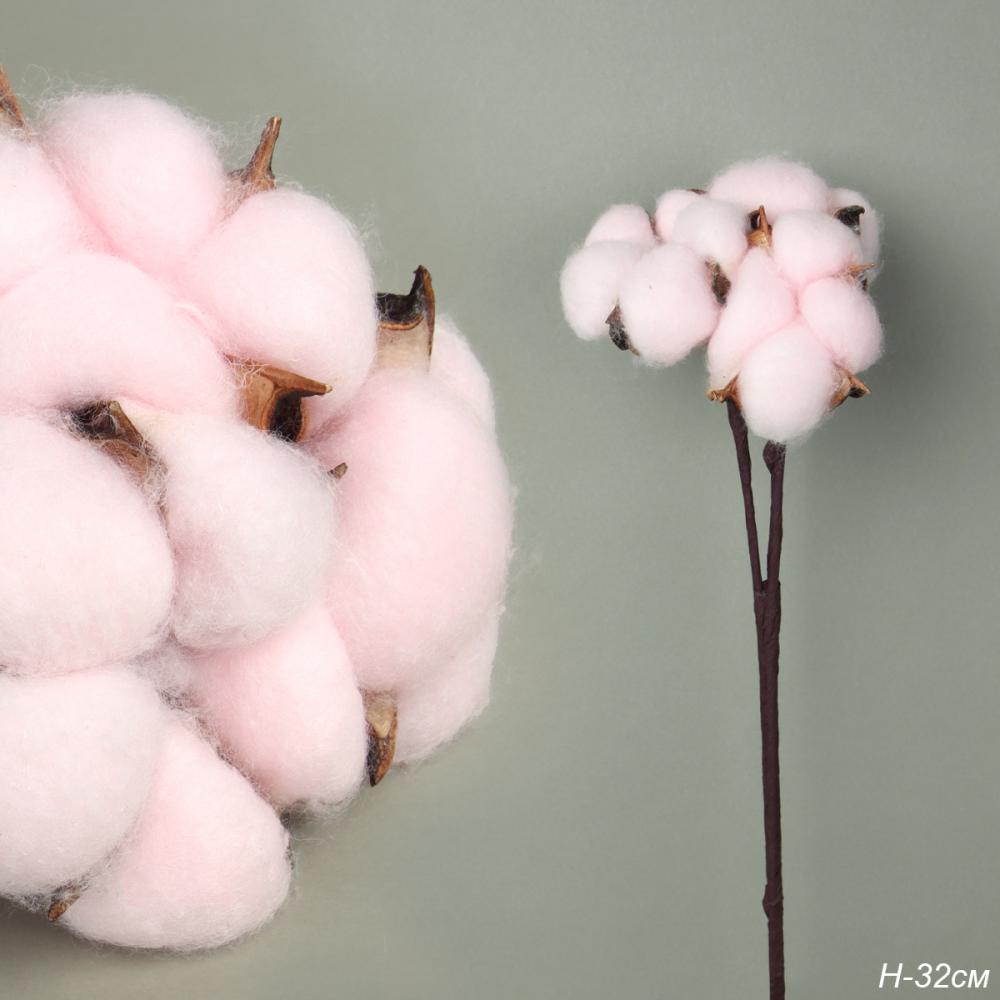 Ветка декоративная хлопок 30 см розовый / FD-821 /уп 12/600/