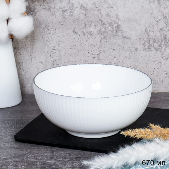 Тарелка глубокая суповая 670 мл 155 мм Вертикаль тарелка глубокая серая линия / GR-DKW-60 /уп 48/ 751488