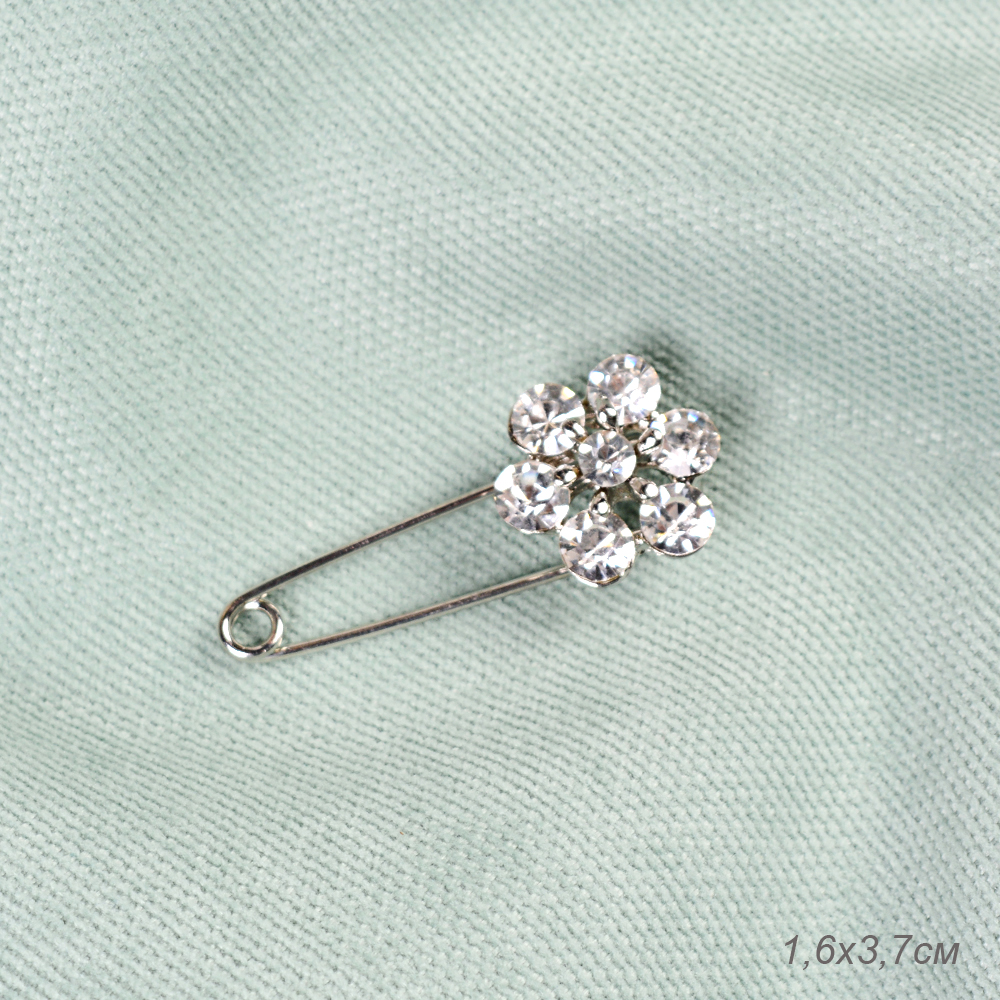 Брошь булавка Цветок 3,7 см / 59-29 /уп 3/12/ серебро