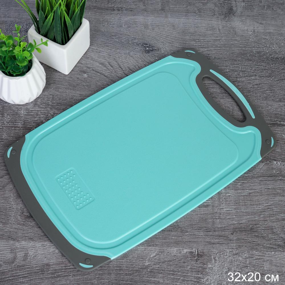 Доска разделочная 32x20х0.5 см пластик,силикон / DB32 /уп 50/ бирюза