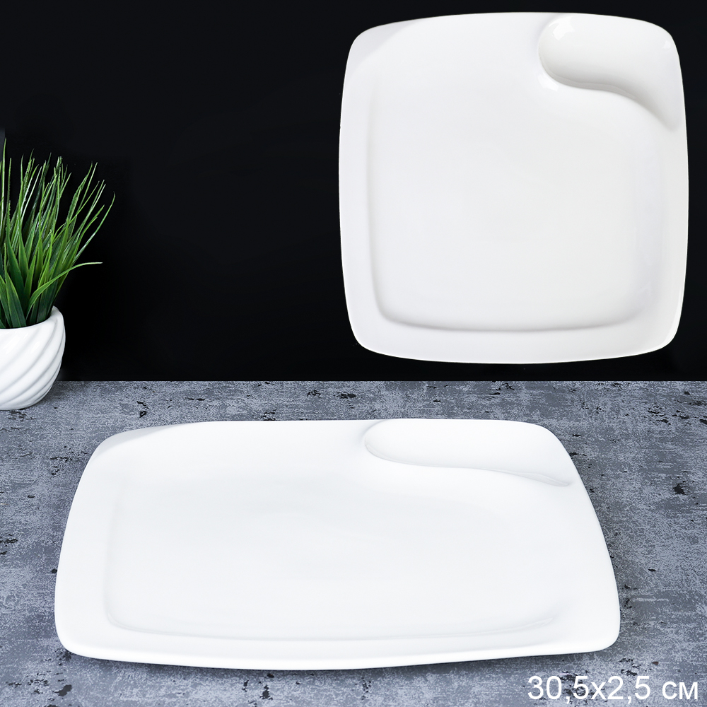 Блюдо квадратное 30х3 см с выемкой для соуса / 701325 /уп 18/