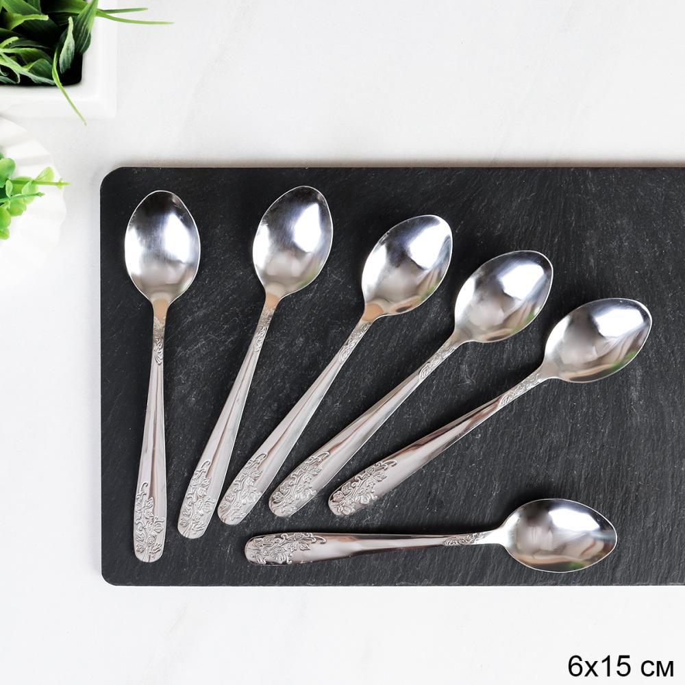 Ложка чайная 6 штук Серебро Кантата Глянец / MJ3281 /уп 100/