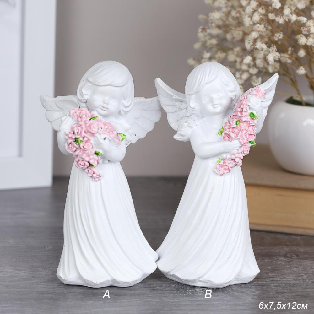 Фигурка Ангел 12 см / TD-104 /уп 96/розовые цветы