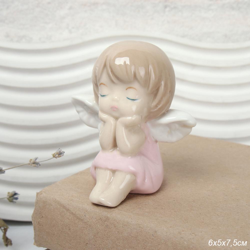 Фигурка Ангел 6х8 см розовое платье / YZ2320B /уп 6/96/фарфор