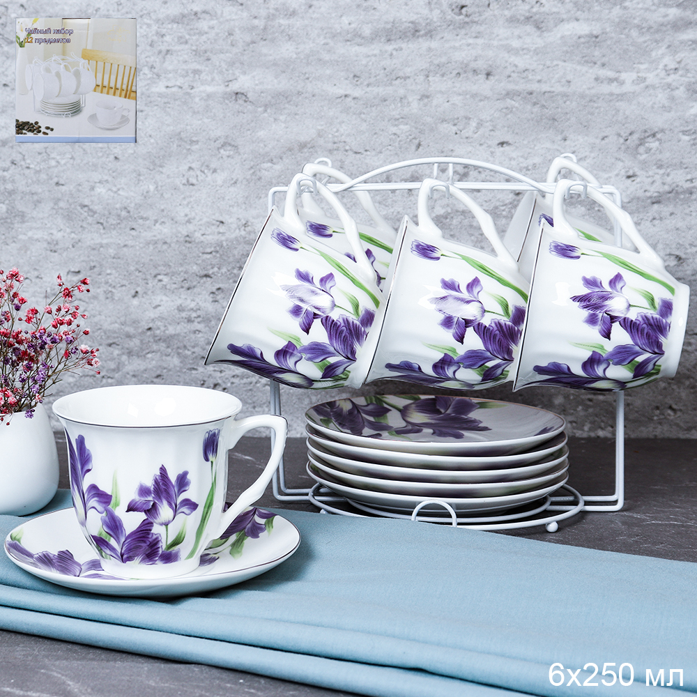 Чайный набор 12 предметов 250 мл MS / GF3-12MS /уп 8/ Ирисы костяной фарфор