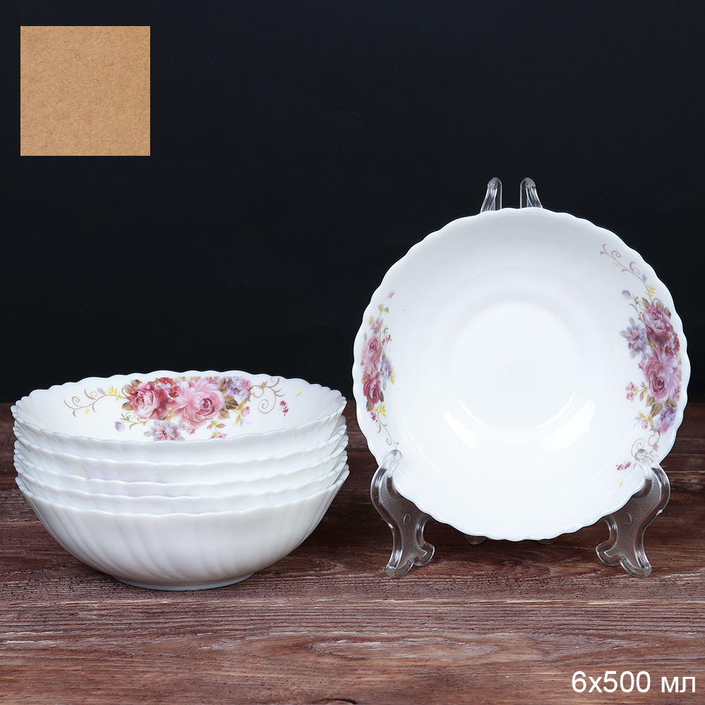 Набор суповых тарелок 6 штук 480 мл 155 мм / TW-60XN (7065) серия Розовая композиция