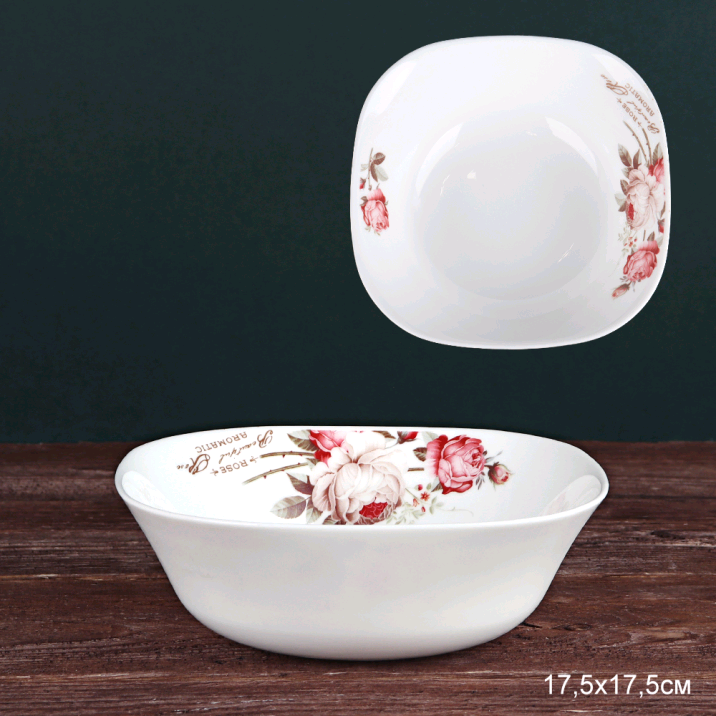 Тарелка суповая квадратная 750 мл 170 мм / FSW-75XN (6916) /уп 3/36/ Чайная роза/ 719563